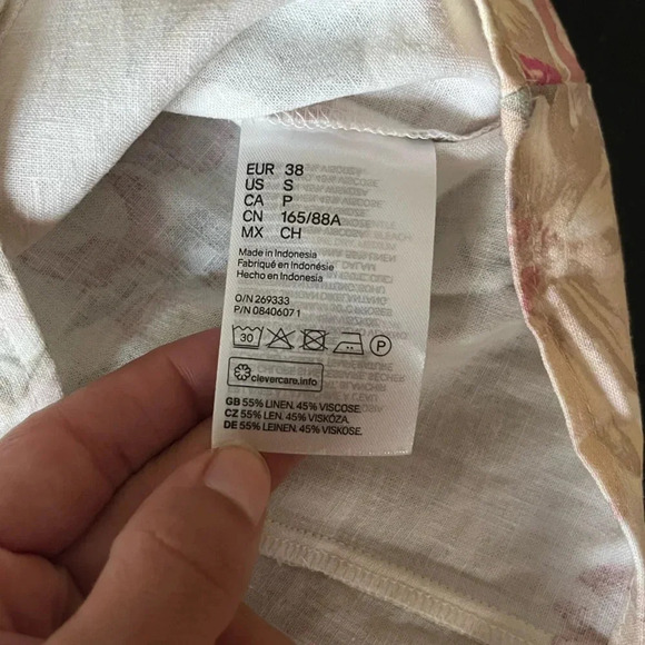 H&M Linen-blend Crop Top Natural white/floral Size S - Picture 3 of 6